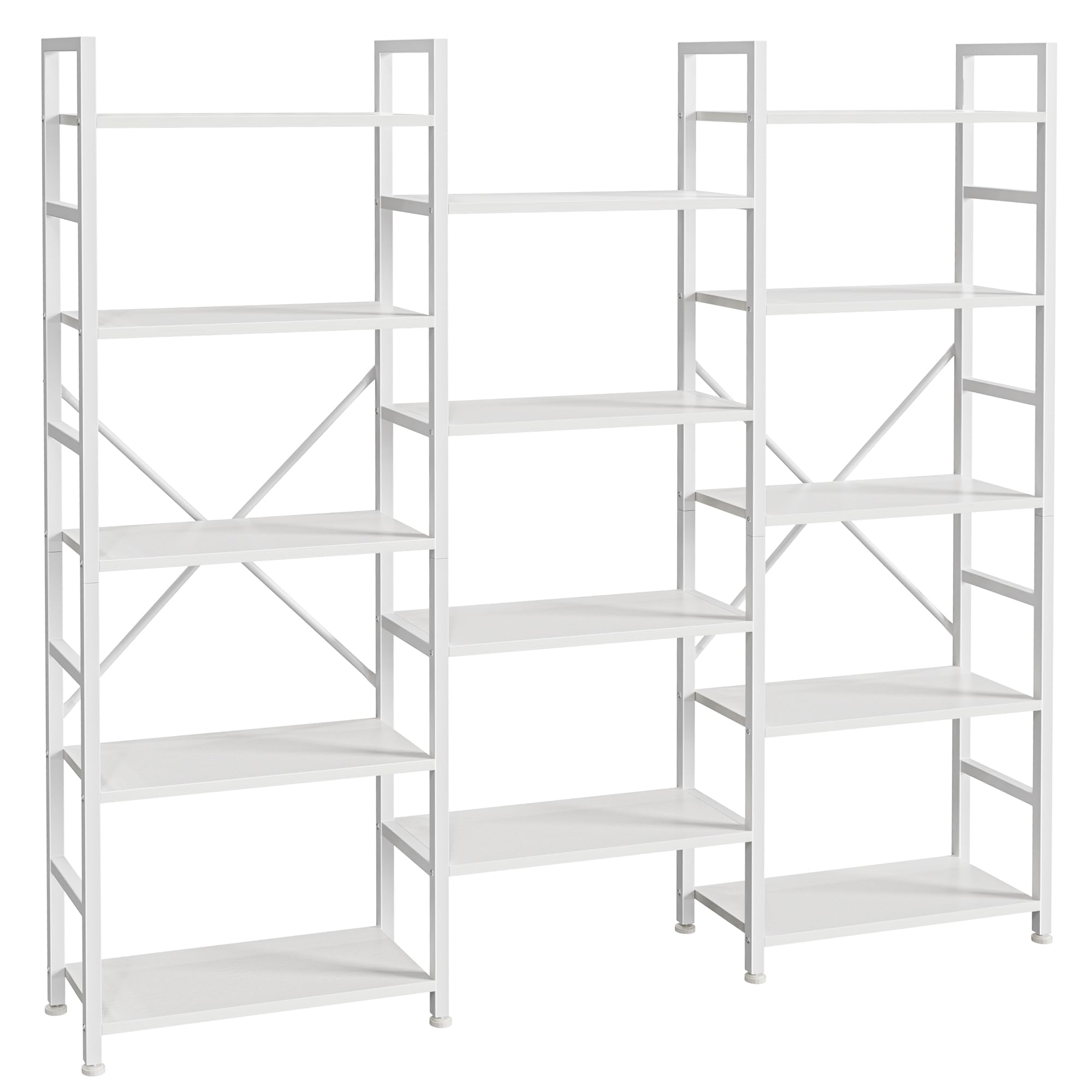 SUPERJARE Triple Bookshelf, Bookcase with 14 Open Display Shelves, Wide Book Shelf Book Case for Home &amp; Office, 5 Tier, White