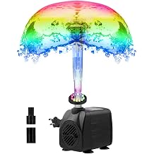 Lewisia LED Water Pump with Fountain Kit Mushroom Spray Head Submersible Water Pump for Garden Pond Waterfall Hydroponics Aquariums Fish Tanks Indoor Outdoor 8W