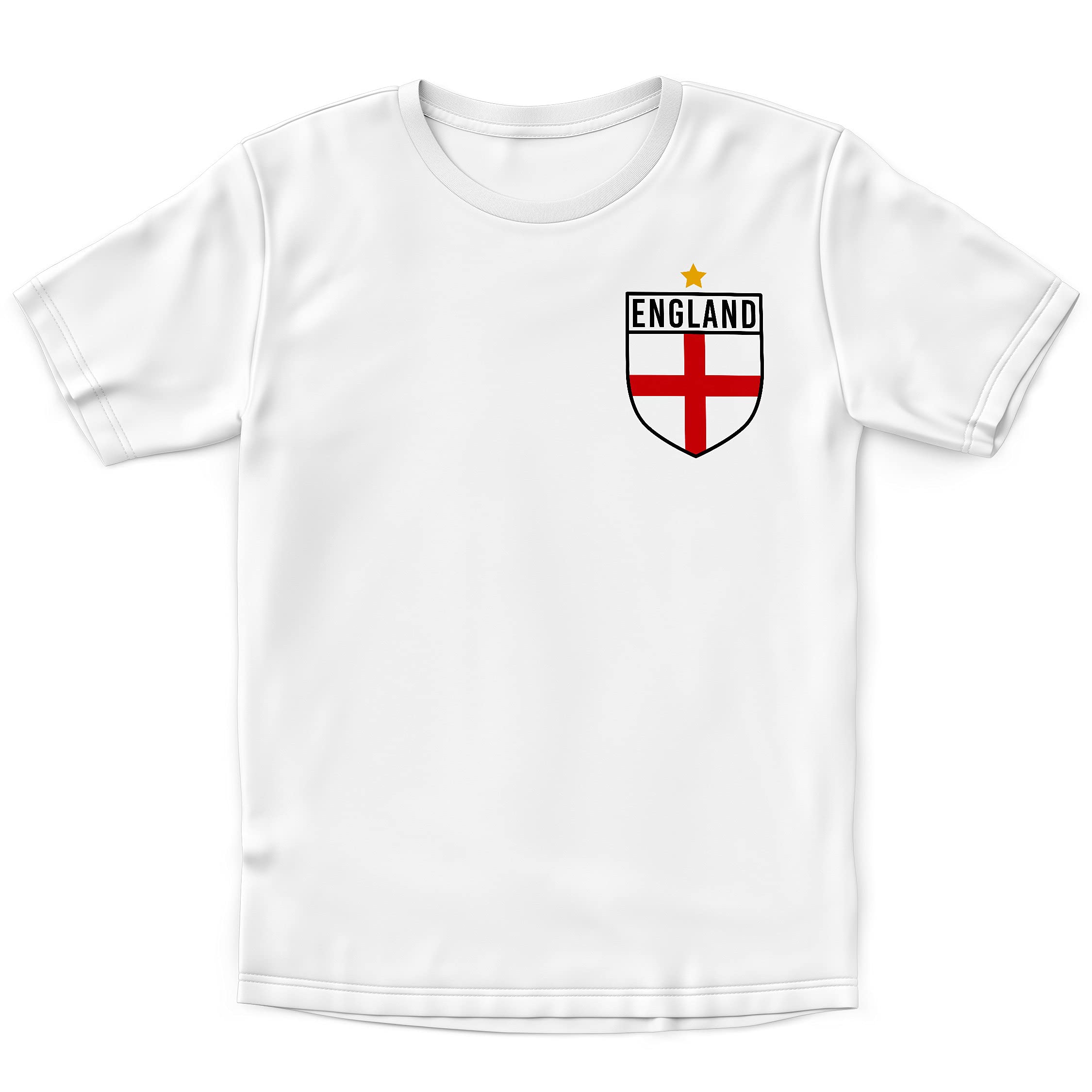 Purple Print House England Shirt Kids - Boys England Badge Retro T Shirt - Country World 2026 English Supporters Gifts for Kids, 1-2 Years, White