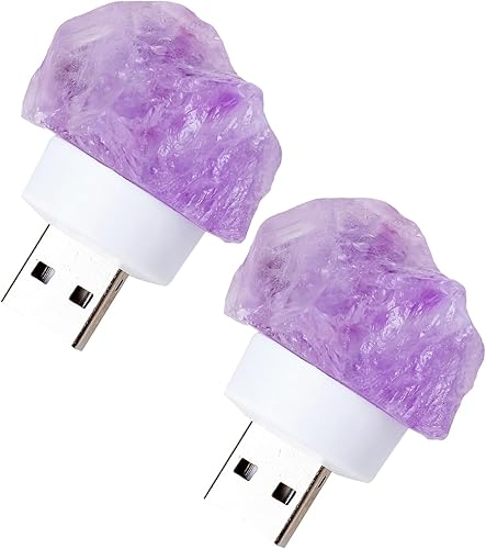 Runyangshi 2PCS Natural Amethyst Night Lamps 1.2-1.6in Raw Stone Healing Crystal Irregular Crystals Gem Bedroom Night Lamp Home Decor Gifts