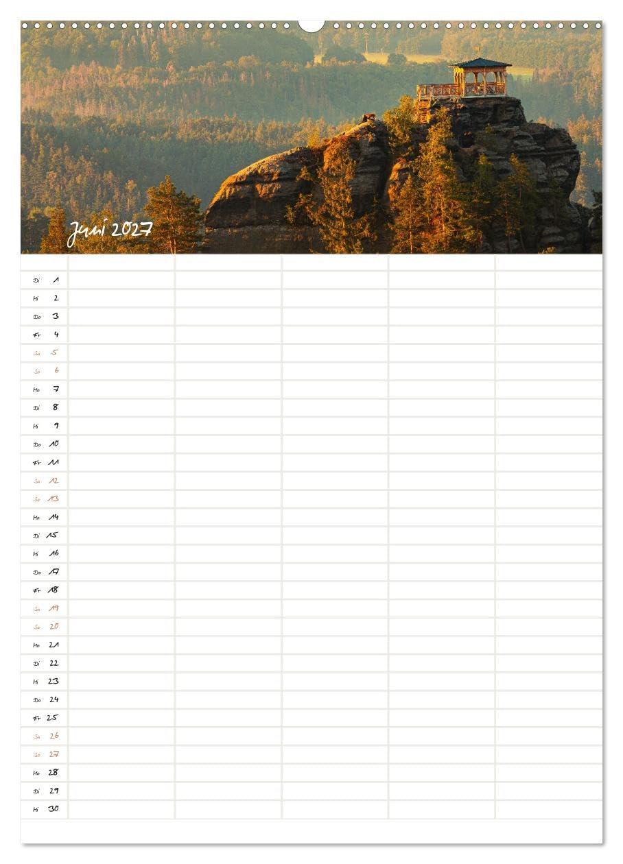 Familienkalender - Sächsische und Böhmische Schweiz (hochwertiger Premium Wandkalender 2027 DIN A2 hoch), Kunstdruck in Hochglanz: Entdecke das Elbsandsteingebirge mit Ortsangaben (CALVENDO Natur)