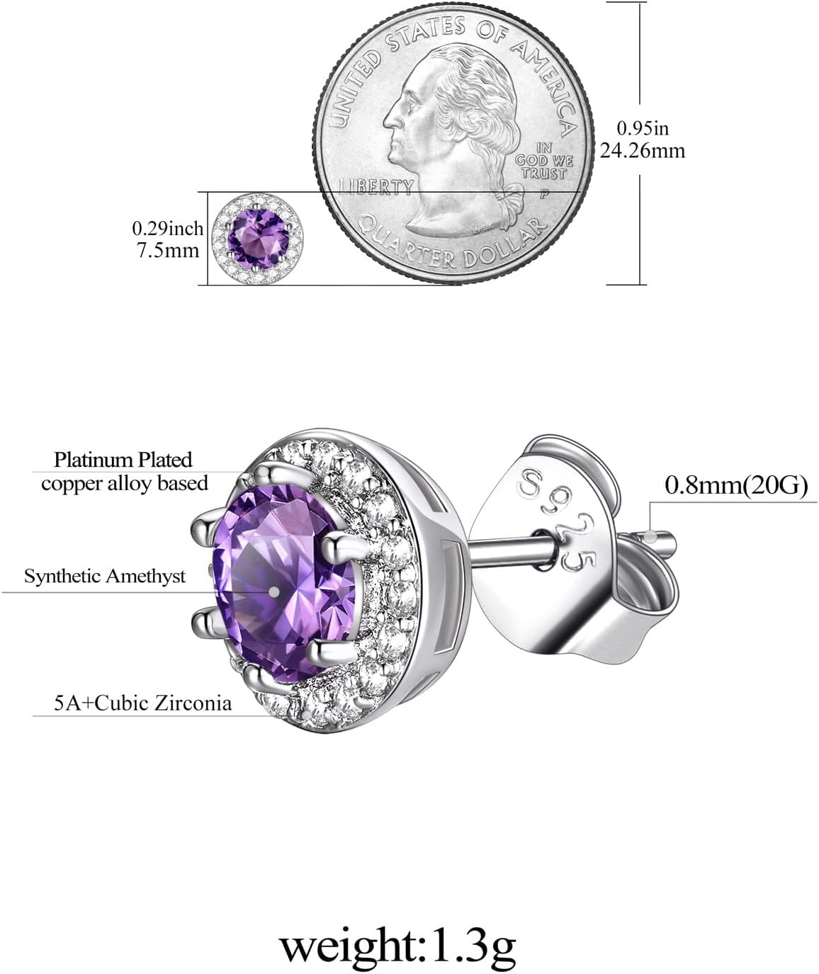 FindChic Birthstone Earrings for Women, Round/Heart/Square/Teardrop Earrings with 925 Sterling Silver Posts & Push Backs, Hypoallergenic Studs with Cubic Zirconia, 12 Months Jewelry with Gift Box - Image 6