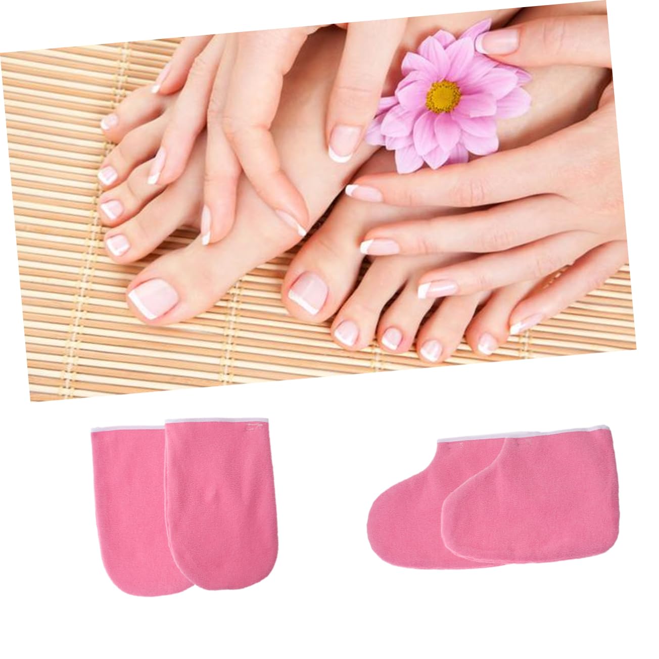 Outanaya 2 Pair Paraffin Wax Mitts Foot Covers Cloth Heat Retention Glove Booties for Beauty Care Washable Snap Closure