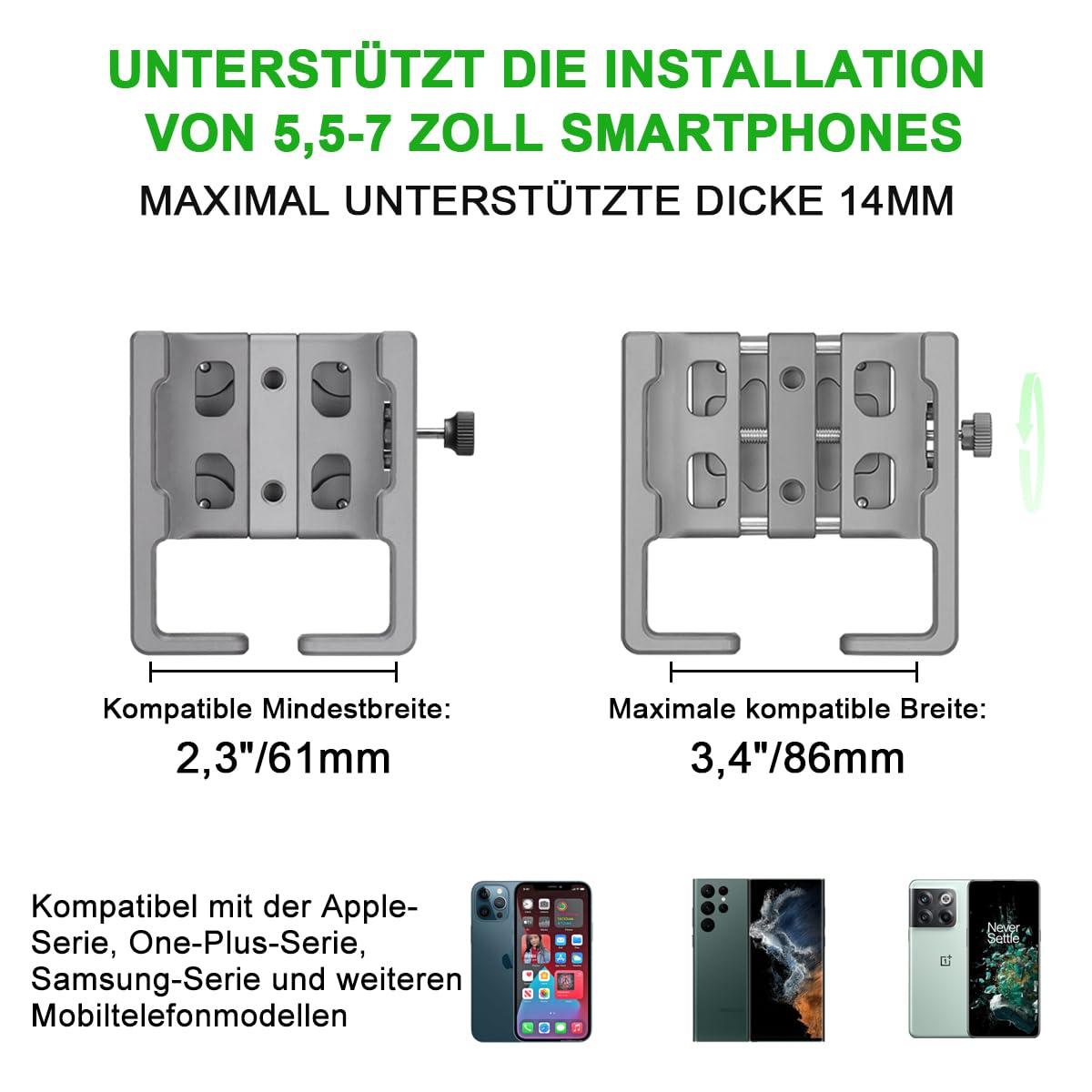 FANAUE Telefonhalterung mit 1 Zoll Kugelkopf kompatibel mit RAM Mount B Größe Doppelbuchsenarm und Fahrrad Motorrad Handy-Halterung für Smartphones von 2,3" bis 3,4" breit, aus Aluminiumlegierung