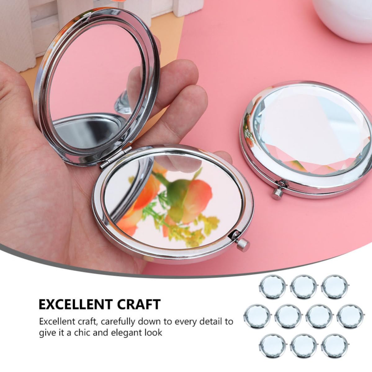 COHEALI 10 Piezas Espejo Compacto de Maquillaje Plegable y Portátil Doble Cara de Bolsillo Marco de Metal y Vidrio, Adecuado para Viaje y Uso en Casa