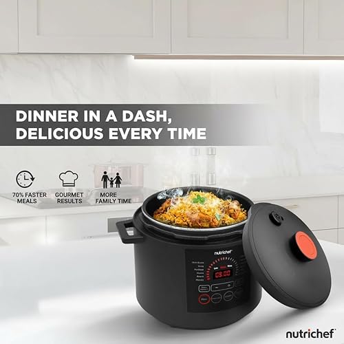 Miniatura 2 de NutriChef Olla a presión eléctrica de 6 cuartos de capacidad | Olla a presión digital de encimera de 9 funciones | Tiempo y temperatura ajustables |
