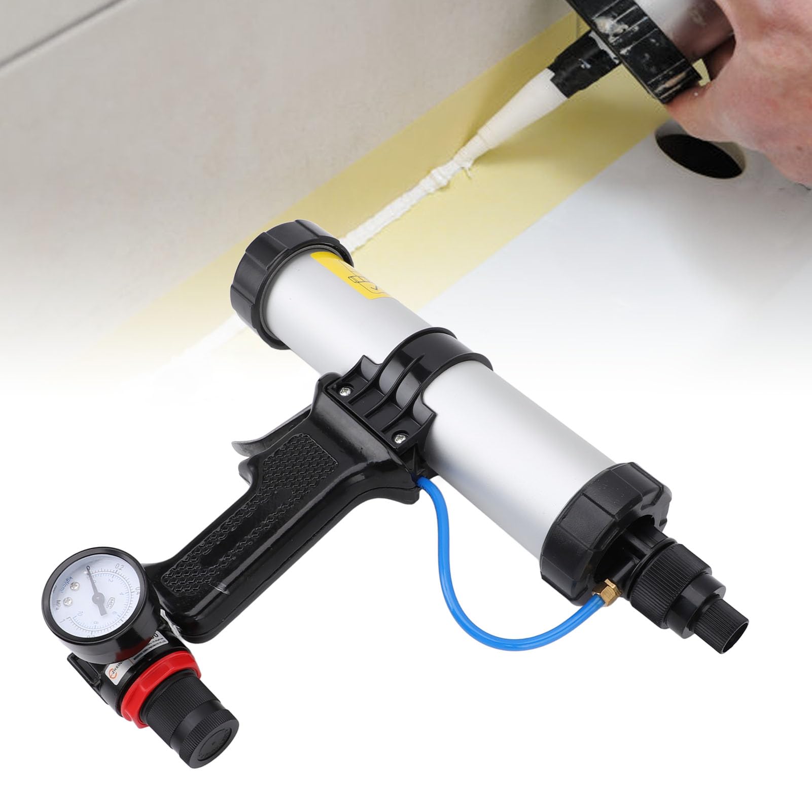 Pistola para Calafatear Salchichas, Herramienta Neumática para Calafatear de Aleación de Aluminio con Costos de Mano de Obra, Dispositivo Aplicador de Masilla Sellador para (310ml)