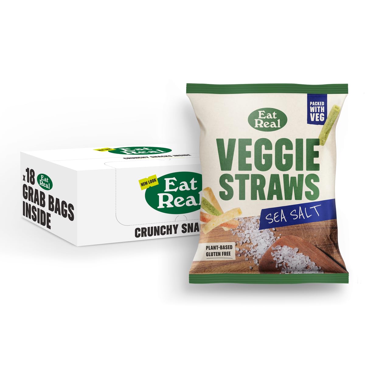 Eat Real, Veggie Straws, Sea Salted, 18 x 45g, Gluten-Free Snack Option, Healthy and Low Calories, Rice-Based Straws