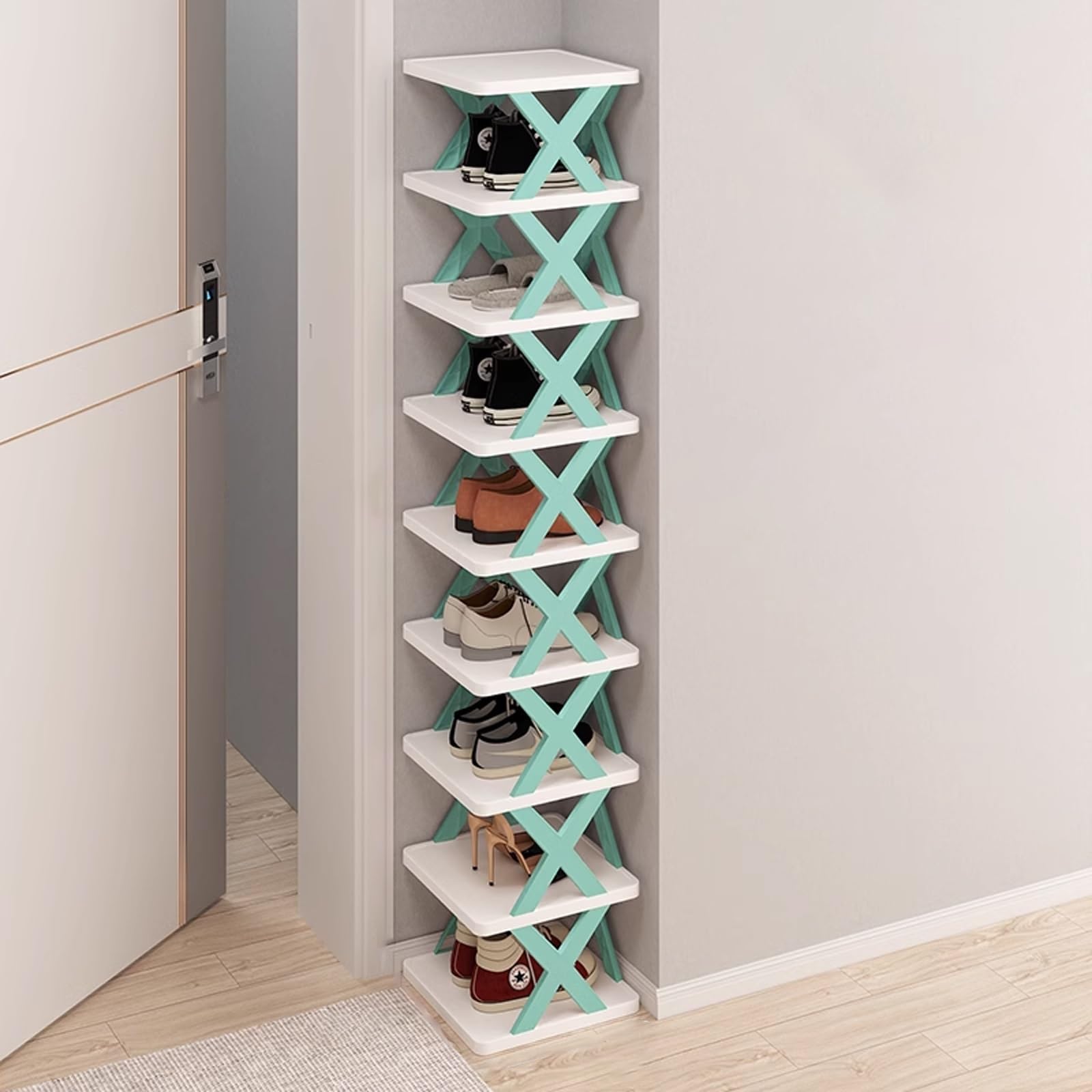 SVFOEBJM Tall Shoe Rack, Shoes Rack for Entrance, Multi-Layer Stackable Shoe Rack, Foldable Shoe Rack, Narrow Shoe Rack for Space Saving Shoe Storage, DIY Combination, Toolless Installation