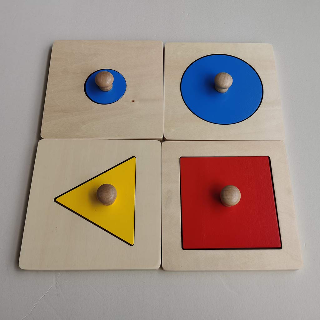 Juguete Educativo de Madera Tablero de Puzzles Redondo para Aprendizaje de Matemáticas y Geometría con Función de Apilamiento Adecuado, Azul Geometría