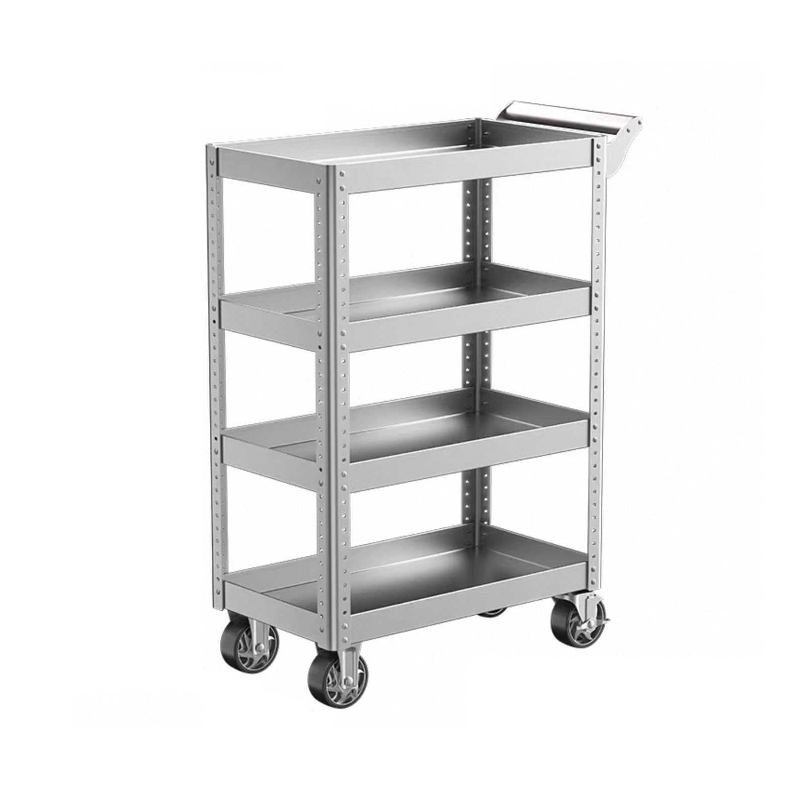 Carrello multiuso a 3 ripiani in acciaio inox con grande vassoio e ruote di bloccaggio, capacità di 300 kg per cucina, officina, magazzino