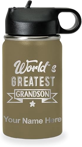 Miniatura 15 de LaserGram Personalized Water Bottle, World's Greatest Grandson, Stainless Steel Double Wall Vacuum Insulated with Flip Top Straw, Custom Engraved
