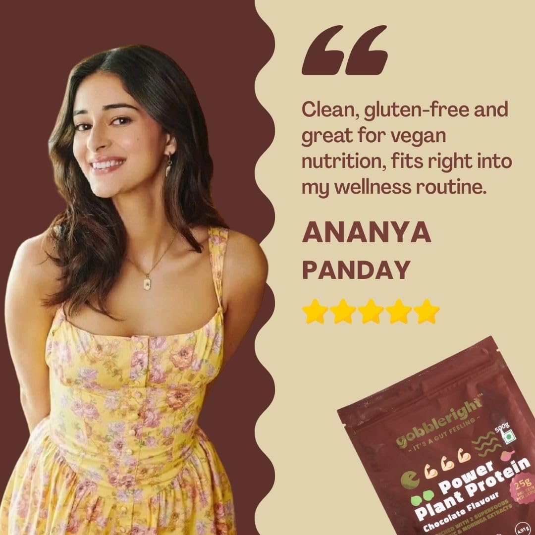 GOBBLERIGHT Plant Protein Powder Chocolate (1kg)-28.5g Protein & 4.91g BCAA Per Serve|Isolate & Concentrate Pea Rice Powder with Turmeric & Moringa Extracts|No Added Sugar|Gut Friendly — Amazon image 4