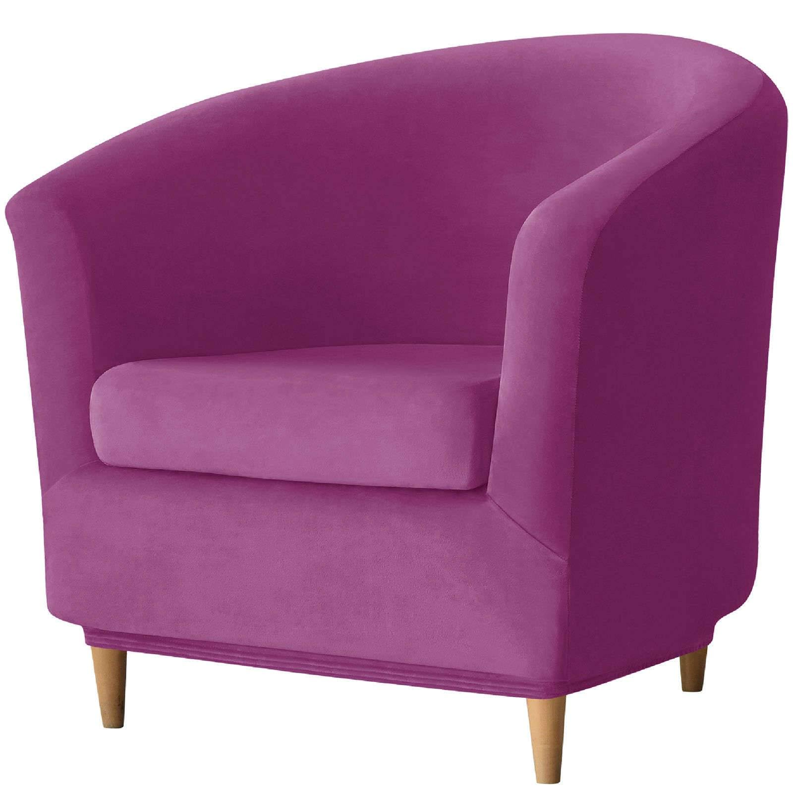 WJHDWYD 2 Piece Chesterfield Convertible Armchair Cover, Velvet Club Chair Cover with Non-Slip Cushion Cover Tub Chair Sofa Cover for Hotel(Violet)