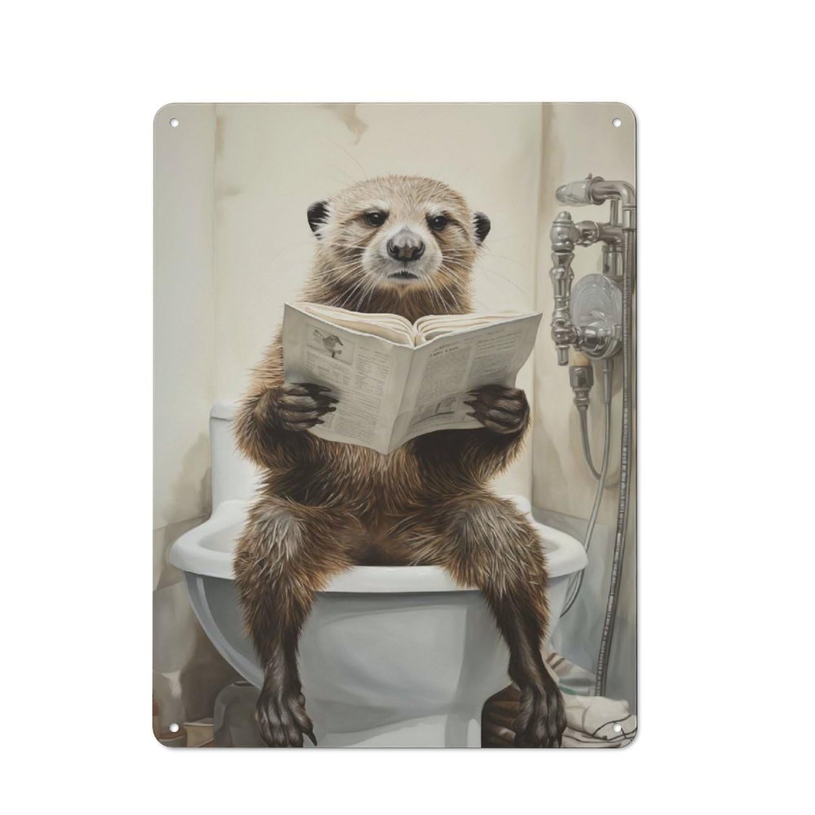 Junmoney Otter On Toilet Vintage Tin Sign 40X30cm With For Man Cave Or Games Room, For Games Room Collectors