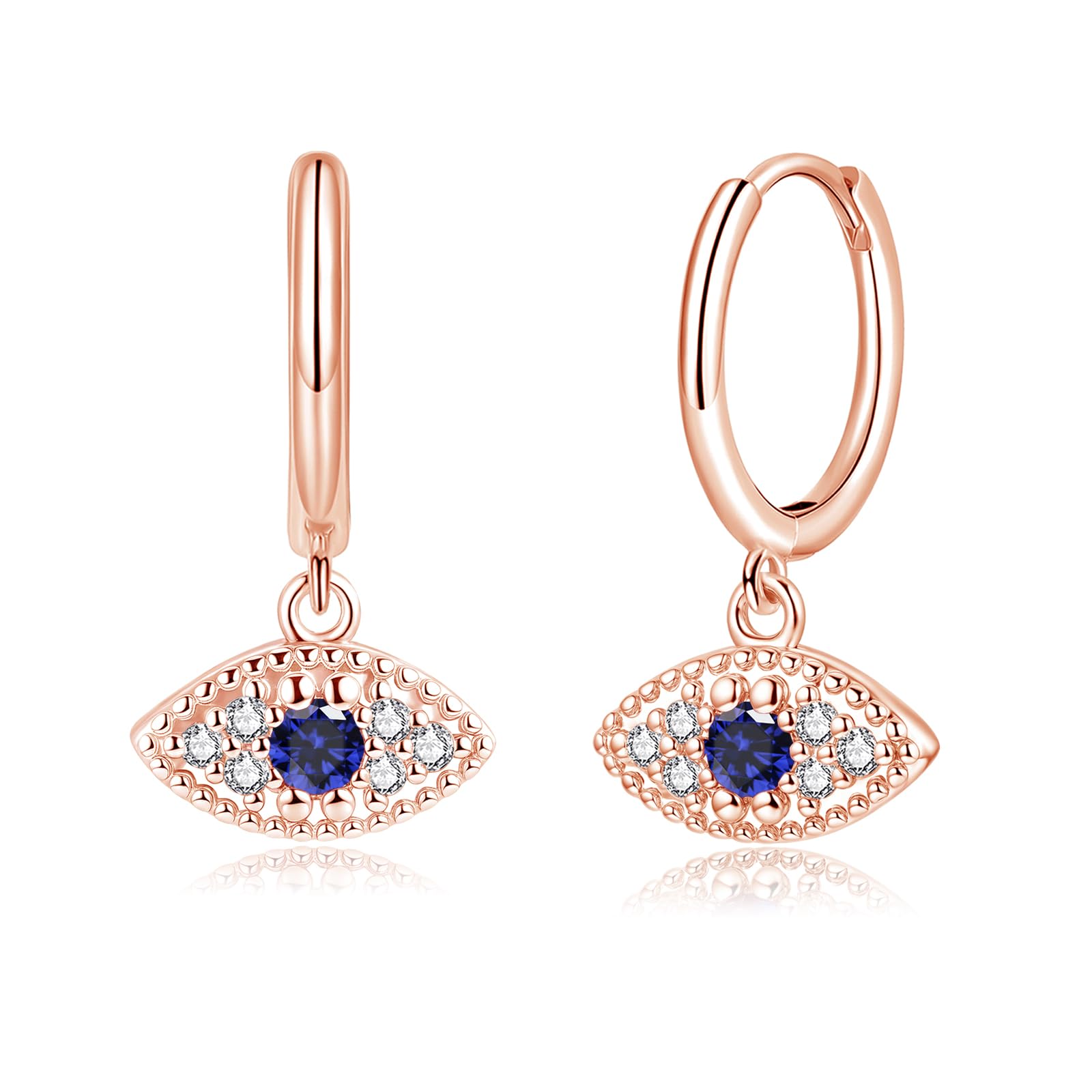 Kamise Ohrringe Silber 925 Hängend, 925 Sterling Silber Feder/Friedenstaube/Teufelsaugen Creolen Ohrhänger für Damen, Hypoallergen Hängeohrringe mit Zirkonia Edelstein, Neutral Kalt Stil Schmuck