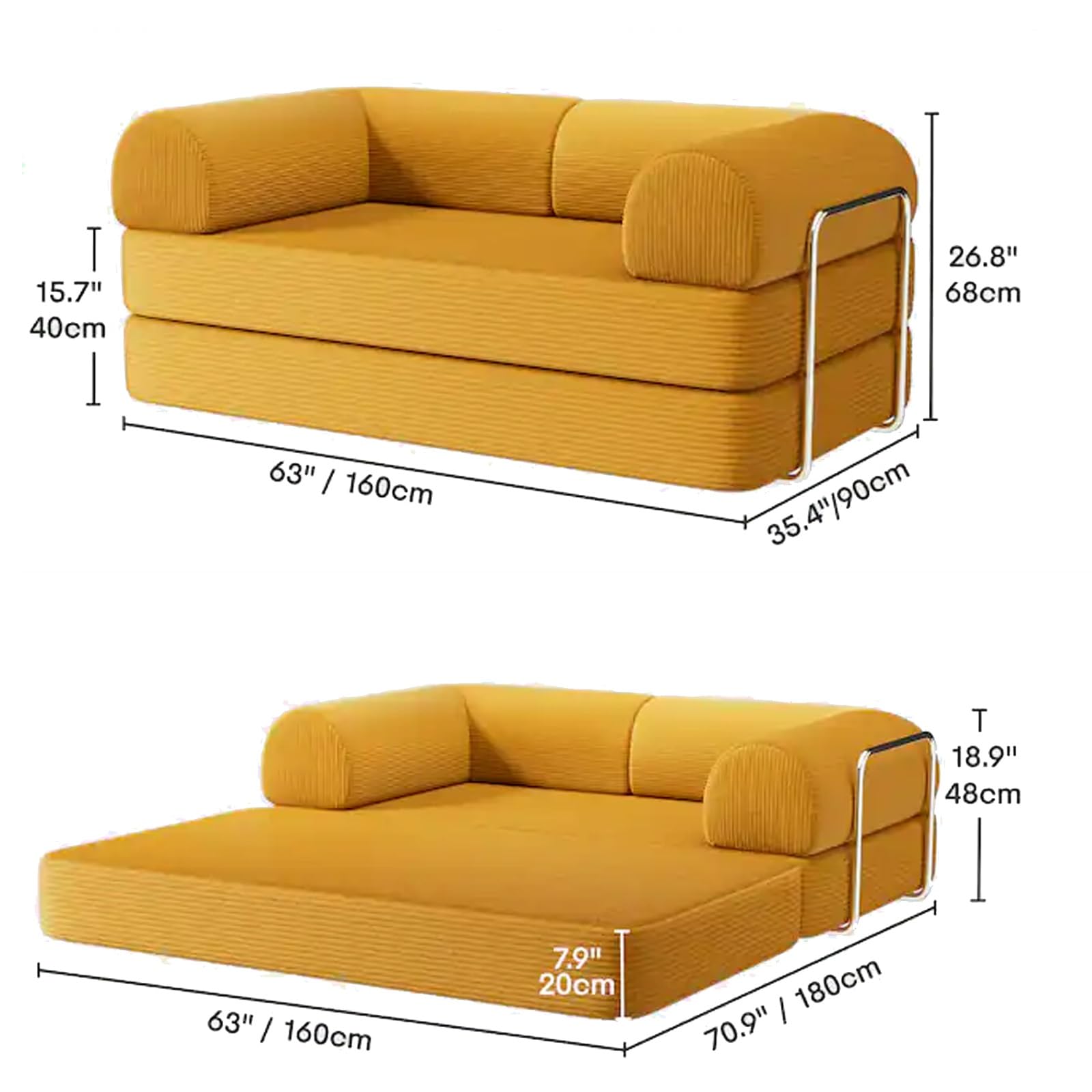 Modulares Ecksofa, hochelastischer Schaumstoff, wandelbares Standsofa mit Schlaffunktion für das Wohnzimmer(150x100x75cm)