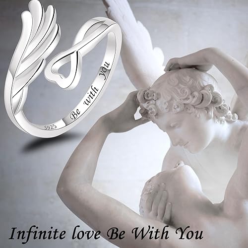 Miniatura 2 de ZLILIJAN 925 Sterling Silver Adjustable Rings Faith Hope Love Ring Paramedics HeartbeatAngel Wing Rings for Doctor Nurse Medical Student