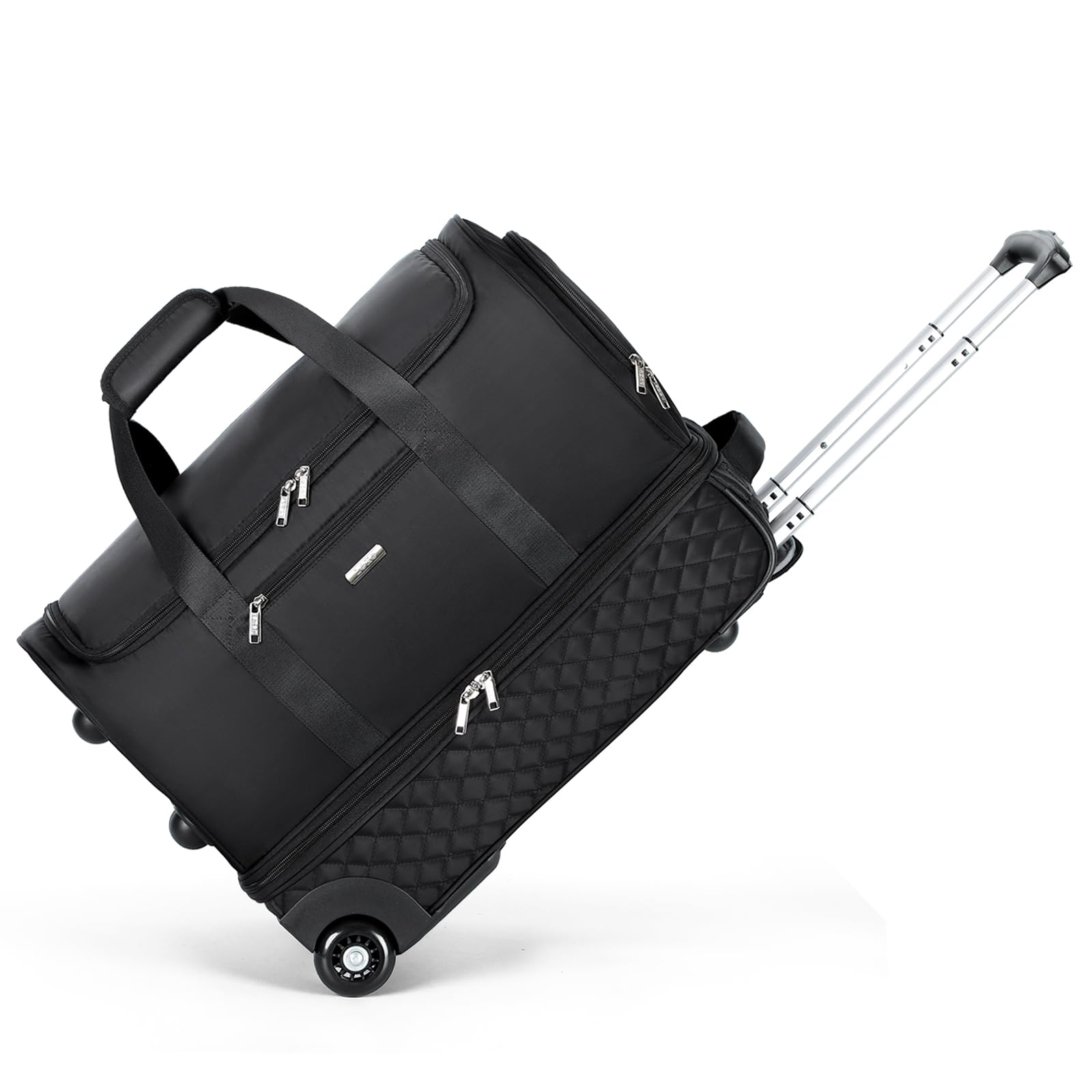 LekeinchiFoldable Rolling Duffle Bag, Black, Lie Fallow