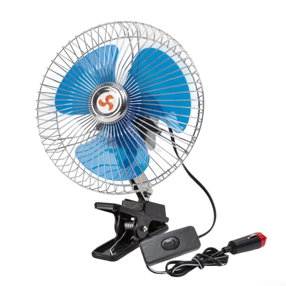 Ventola di raffreddamento per interni del veicolo, velocità regolabile, clip in metallo, con cavo di alimentazione da 1,8 m, per auto e camion (8" 12 V)