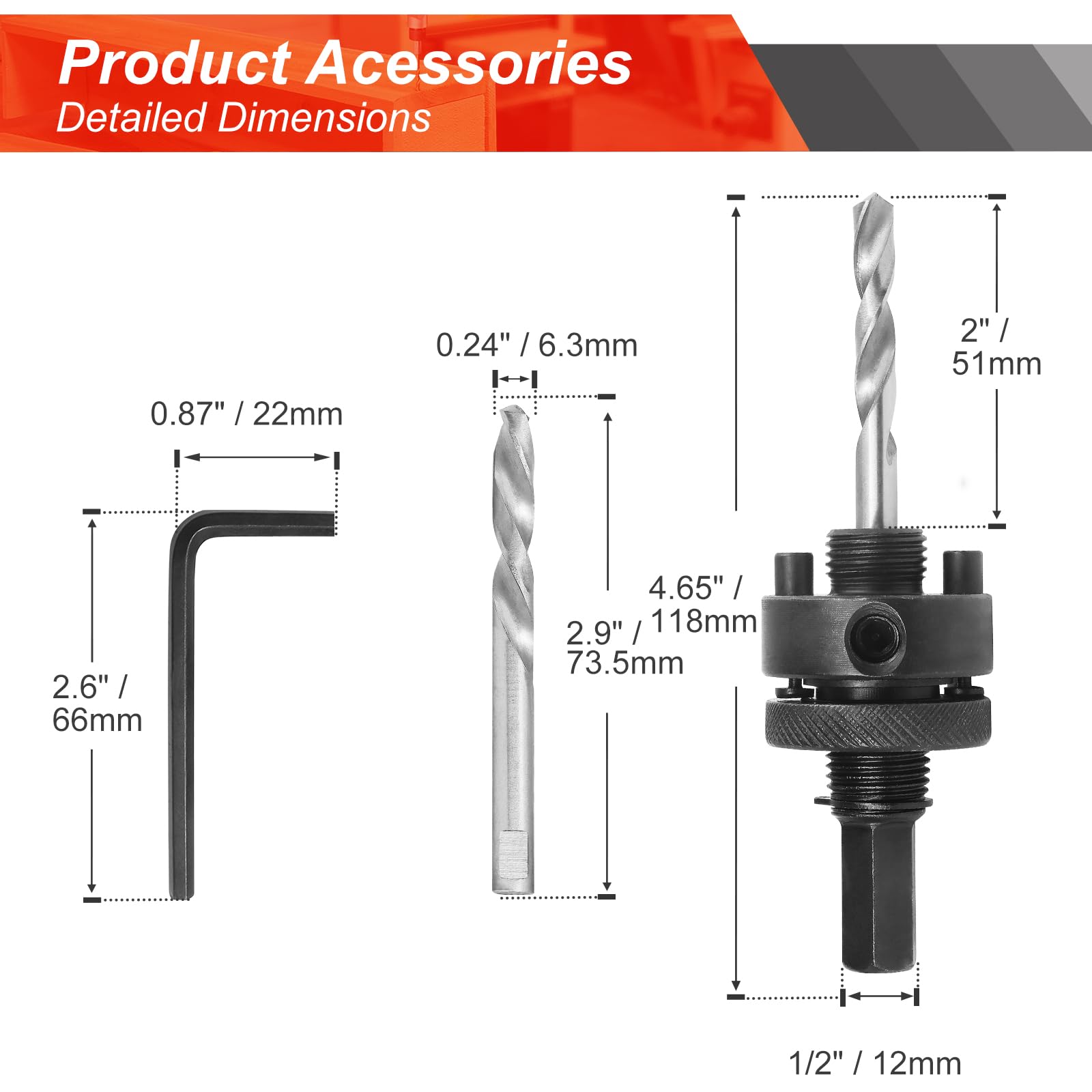 Heavy Duty Hole Saw Arbor - 5 Center Drill Bits -3