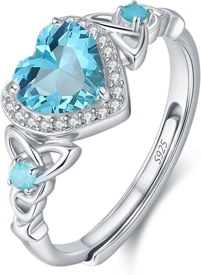 Celtic Sterling Silver Birthstone Ring for Women, Adjustable Size Trinity Knot Heart Design 925 Silver January Garnet Ring, Meaningful Birthday Gift for Girlfriend, Wife, Mom