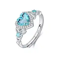 Celtic Sterling Silver Birthstone Ring for Women, Adjustable Size Trinity Knot Heart Design 925 Silver January Garnet Ring, Meaningful Birthday Gift for Girlfriend, Wife, Mom