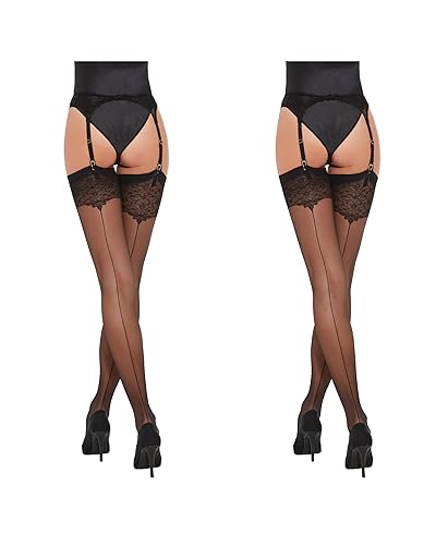 Fiore - Bas nylon à couture sexy femmes pour porte-jarretelles en voile 20 DEN – Tailles S, M, L, XL, XXL - Noir lot 2 - M