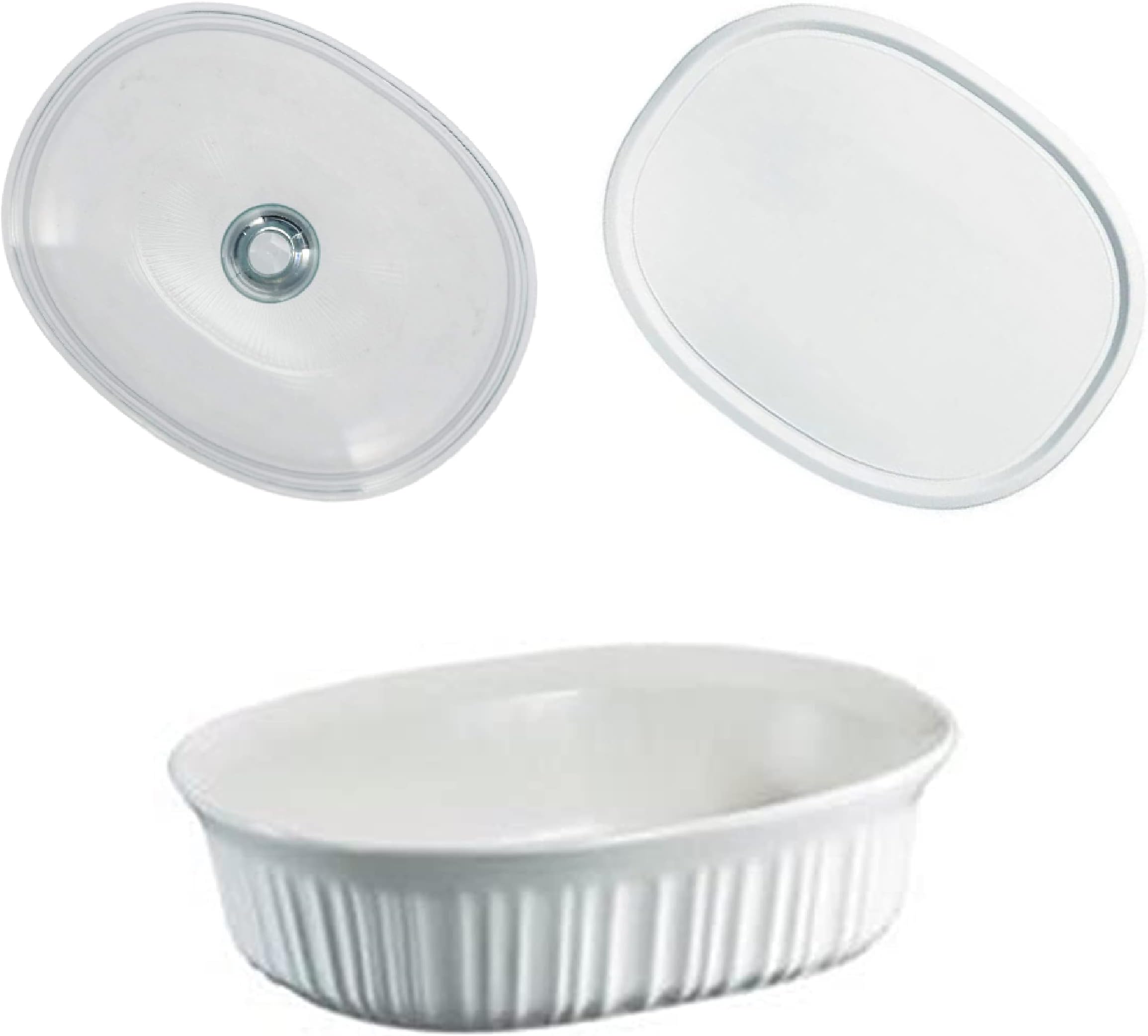 French White 1.5 Quart Oval Casserole Bundle: 1.5 Oval with Glass and Plastic Lid