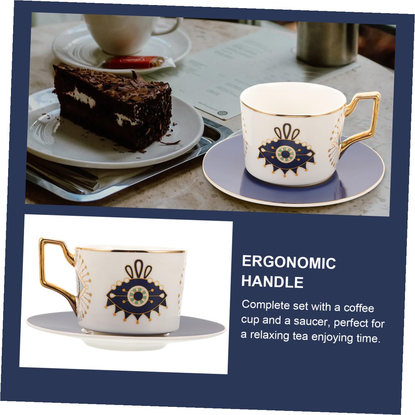 Set Di Tazze Da Caffè in Ceramica Con Piattino E Motivo A Occhio Diabolico Tazza Da Caffè Vintage E Tazza Da Latte Retrò Look Sofisticato E Rilassante