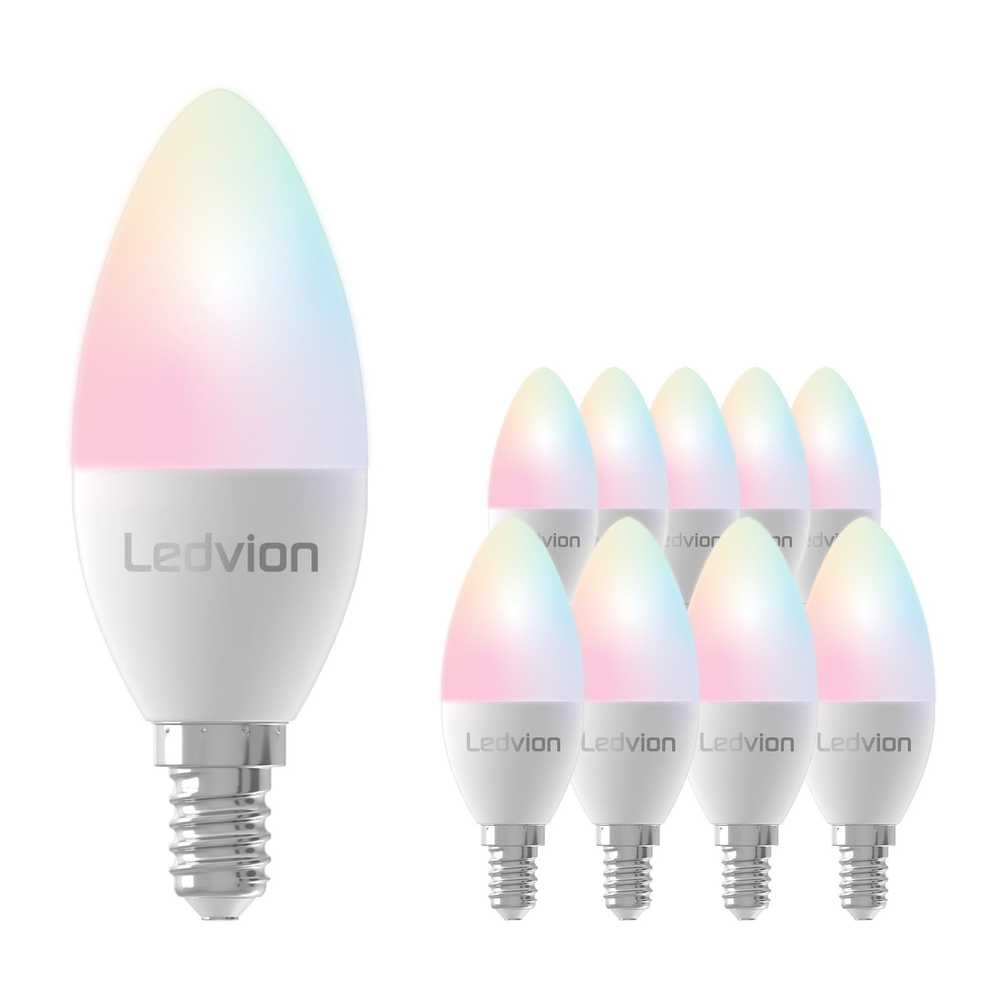 Ledvion 10x Smart RGB+CCT E14 LED lampe 5W Wi-Fi Beleuchtung Dimmbar 470Lm | Steuere Licht per App oder Sprache und nutze Szenen oder Zeitpläne für den Alltag zuhause