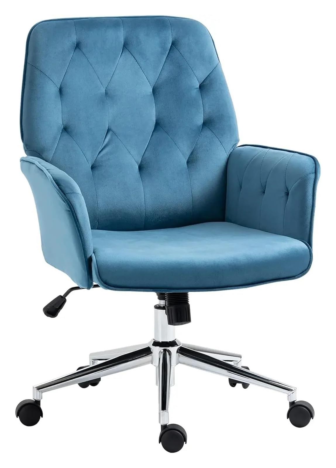 Chaise de bureau en velours bleu réglable avec accoudoirs rembourrés pour ordinateur