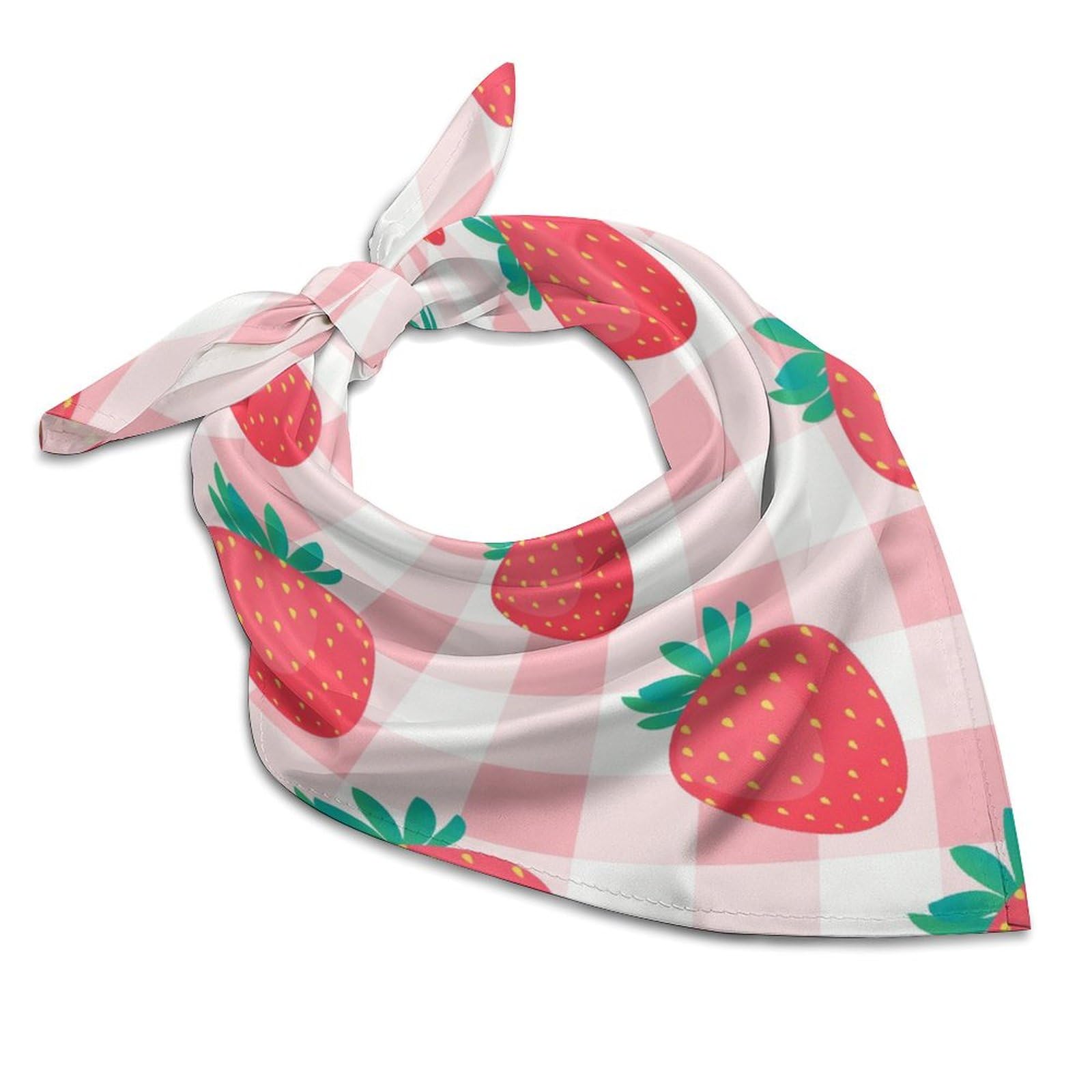 Csemeie Plaid Strawberry Pattern Bandana Hair Scarf Headband Adjustable Neckerchief for Men Women Decor