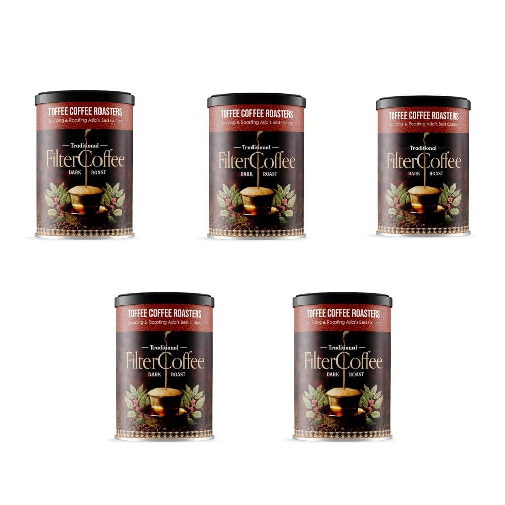 Toffee Coffee Roasters | Pack Of 5 X 200Gm (1000Gms) South Indian Filter Coffee| As Seen On Shark Tank | Specialty Blend | Traditional Dark Roast Signature Filter Coffee, Powder, Jar
