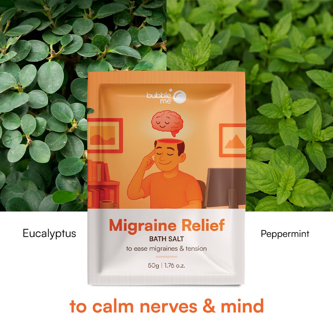 Bubble Me Migraine Relief Bath Salt (100gm x 2) | Soothing Bath Soak with Peppermint, Lavender & Epsom Salt | Calms Headaches & Mental Fatigue | Natural, Vegan & Paraben-Free - Image 2 thumbnail