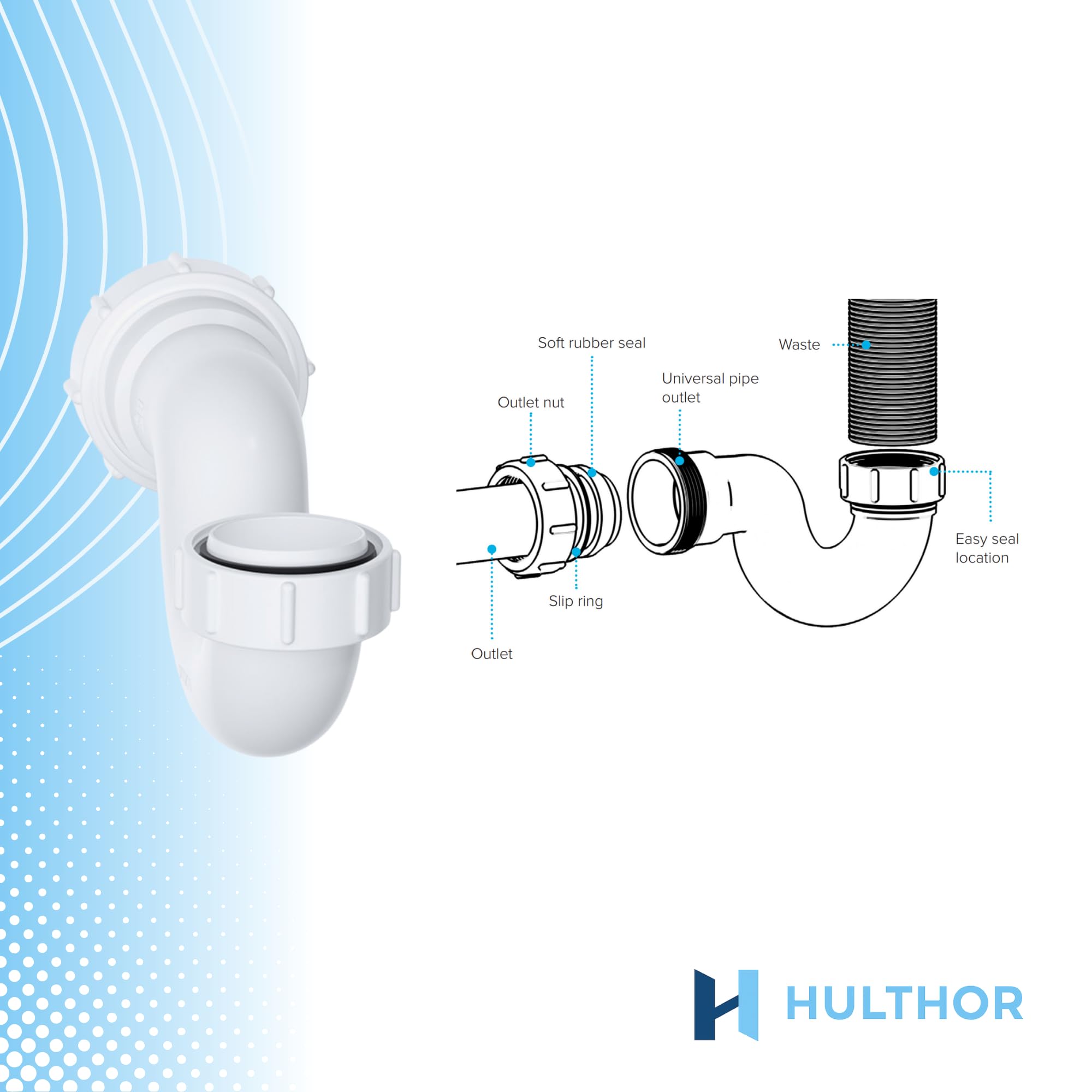 Hulthor Easy-Fit Bath Trap - 40mm Shallow Bath/Shower Waste P Trap, White for Baths & Showers, 1.1/2 Inch - Image 4