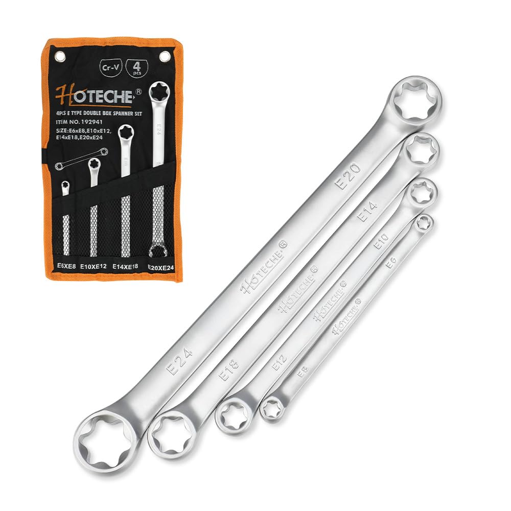 Hoteche 4 - teiliges E - Typ Ring - Schlüsselset, CRV Stahl, Größen E6xE8, E10xE12, E14xE18, E20xE24, mit Tasche