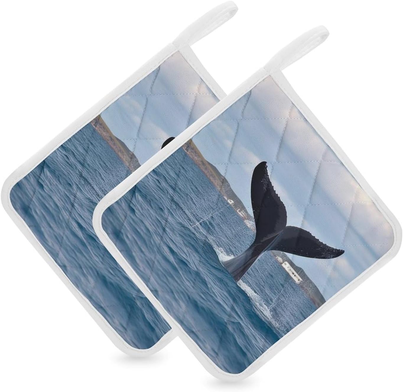 Pot Holder Set of 2 Whale Tail Printed Potholders for Kitchens Heat Resistant & Non Slip Potholders for Kitchen Cooking Baking BBQ