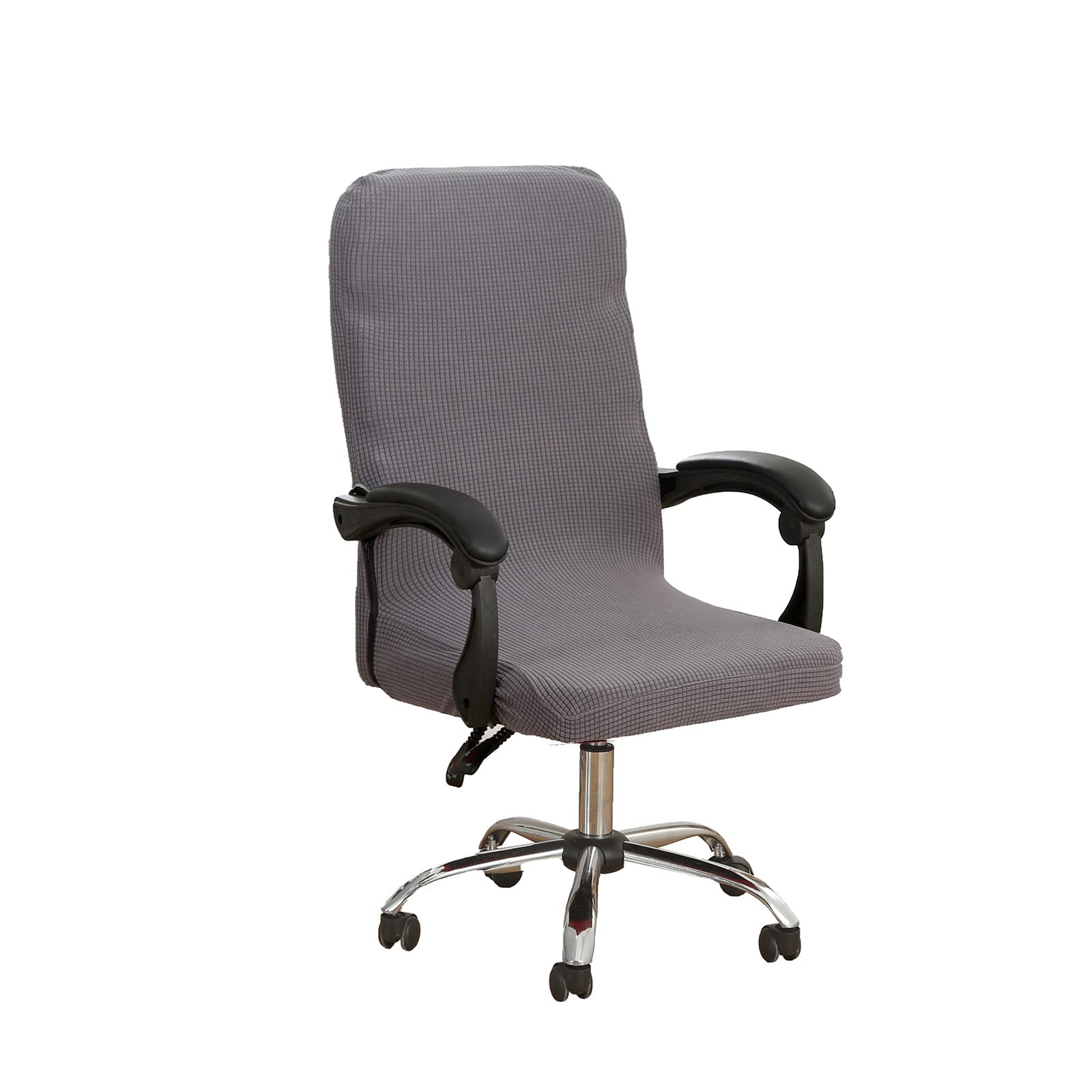 HACLEN Jacquard Office Chair Cover Stretch Boss Chair Covers High Back Desk Chair Cover Polyester Washable Slipcovers for Universal Rotating Chair Protectors -dark gray-Large