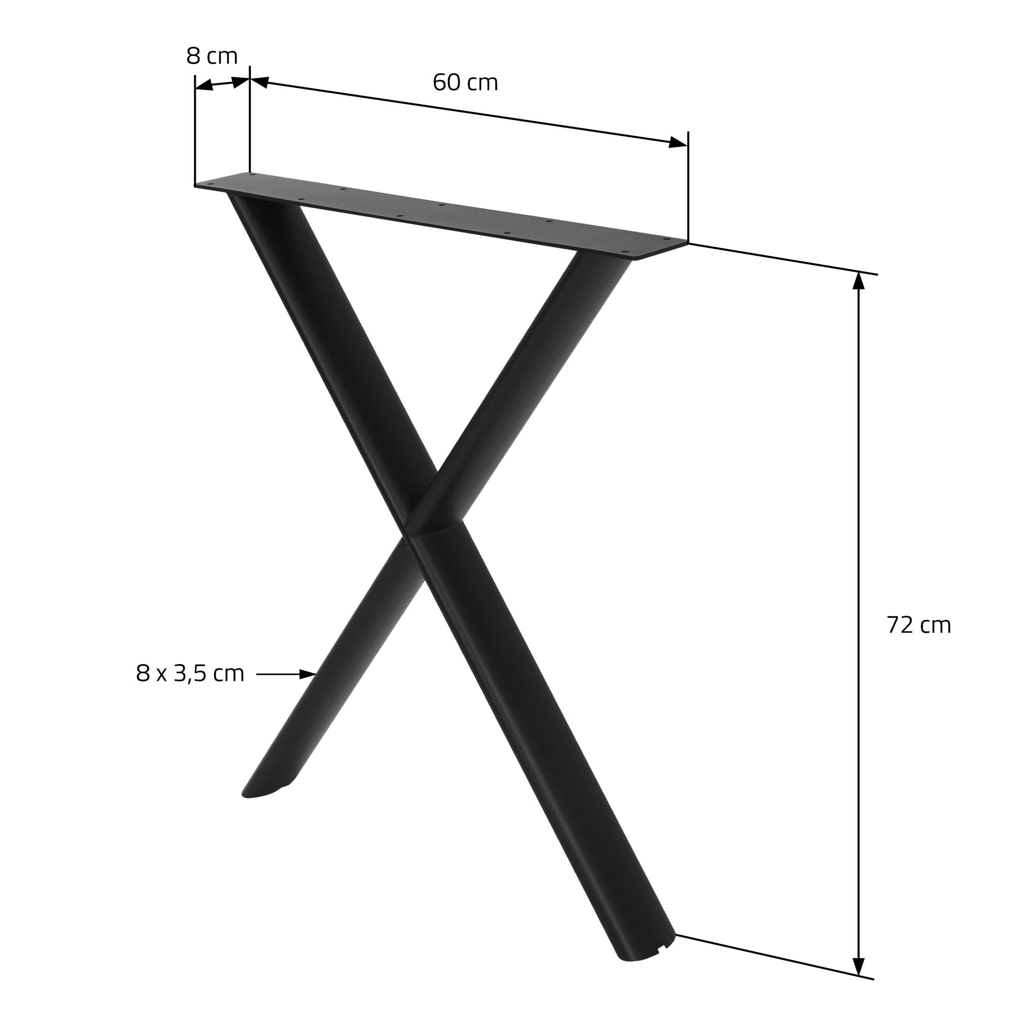 ML-Design Tischbeine Metall Schwarz 2er Set, Tischgestell Outdoor wetterfest, Tischfüße X-Form, Tischkufen aus Stahl, Schreibtischbeine Untergestell Möbelfüße für Esstisch Schreibtisch, 60x72 cm, Oval