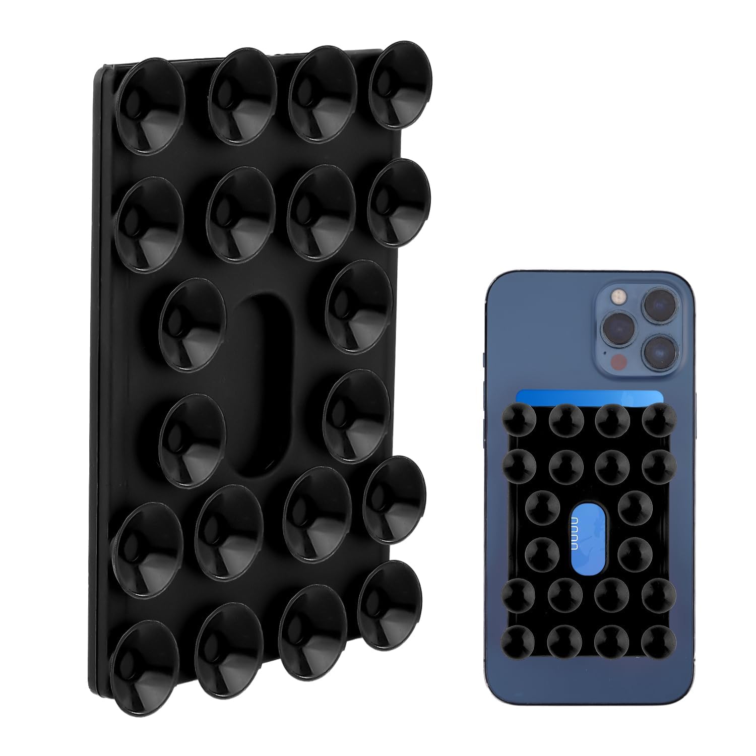 Silicone Suction Phone Case Mount, Non Slip Suction Cup Phone Mount with 20 Strong Suctions, Self-Adhesive Hands-Free Phone Card Holder, Silicon Adhesive Phone Stand Sticky, Black
