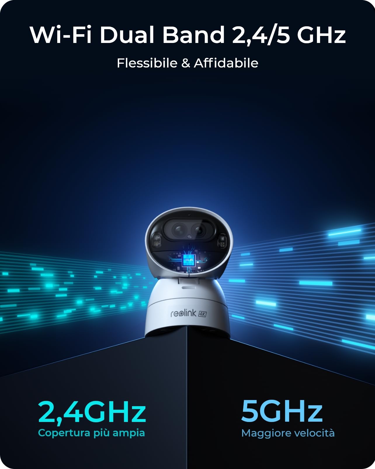 Reolink 4K Telecamera Wi-Fi Esterno Senza Fili a Batteria Argus Track | Auto-Tracking&Zoom+Pannello Solare, Doppia Lente, Videosorveglianza WiFi 2,4/5 GHz, Visione Notturna a Colori, Rilevamento AI