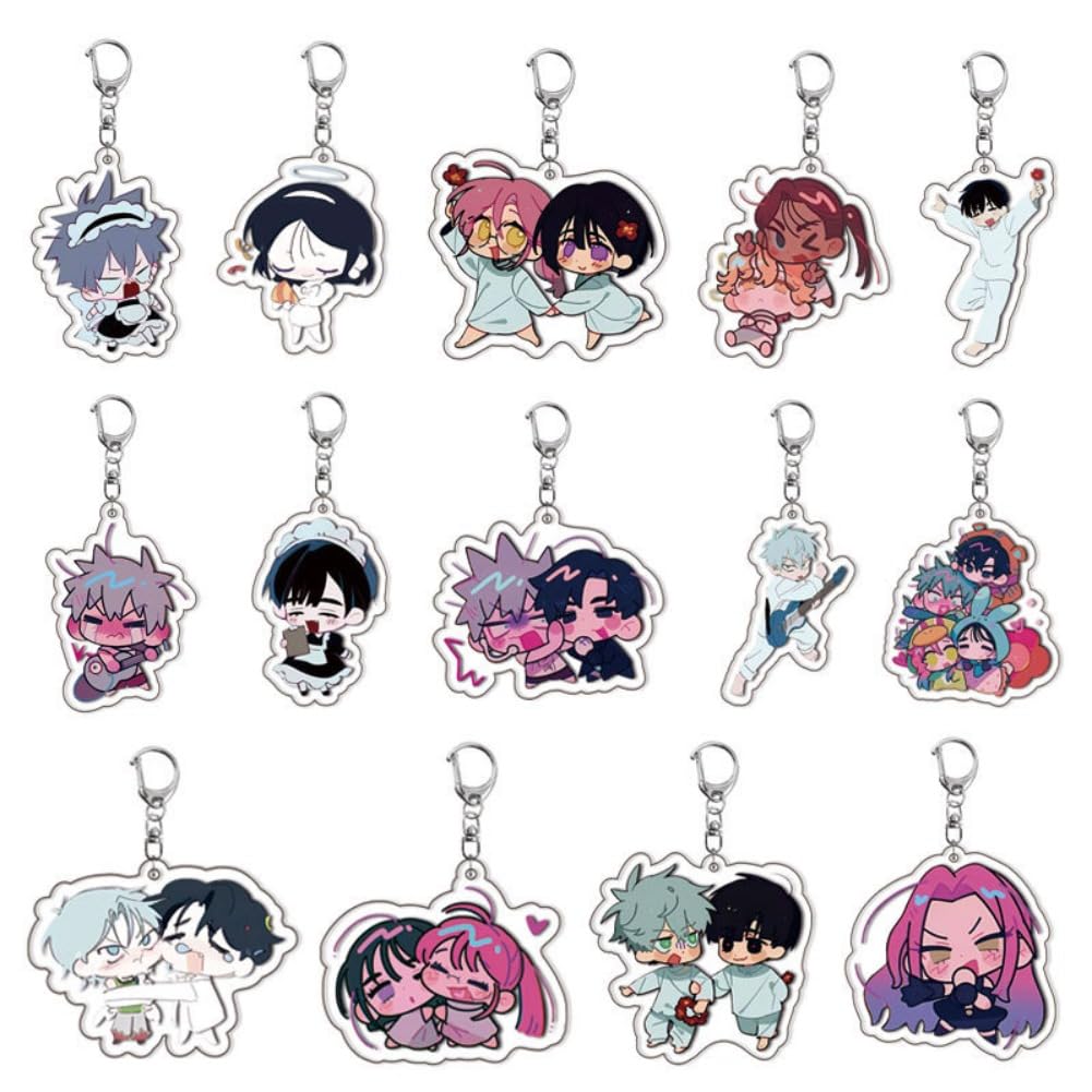Maydee Multicolor 14Pcs Alienstages Acrylic Keychain Anime Character Till Ivan Chibi Figure Keyring Pendant Bag Decor Accessories