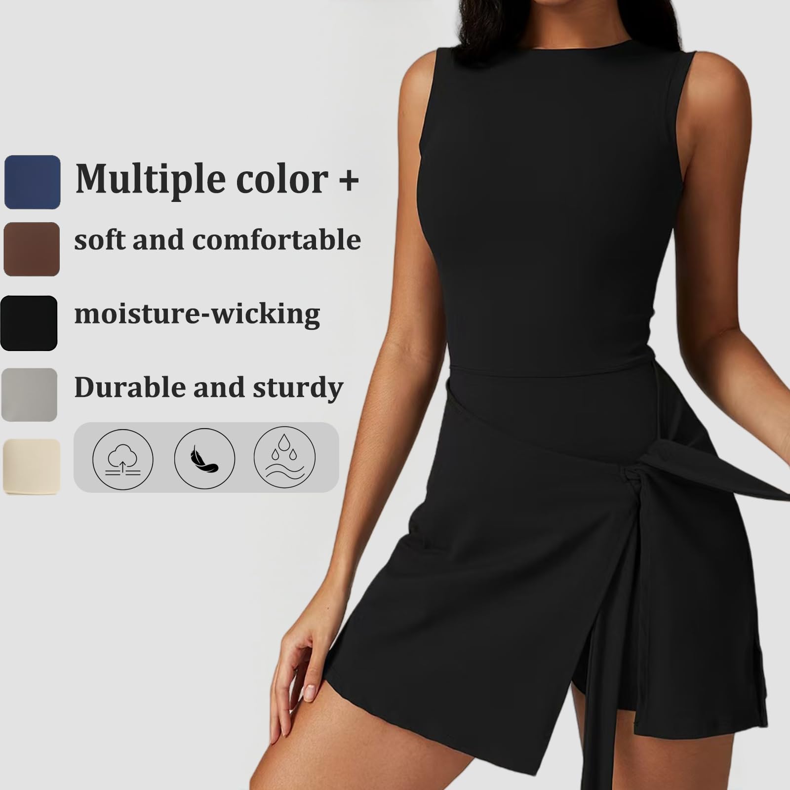 Robe de Tennis pour Femme Robe Courte décontractée sans Manches Robe Athlétique Été Robe de Golf Workout