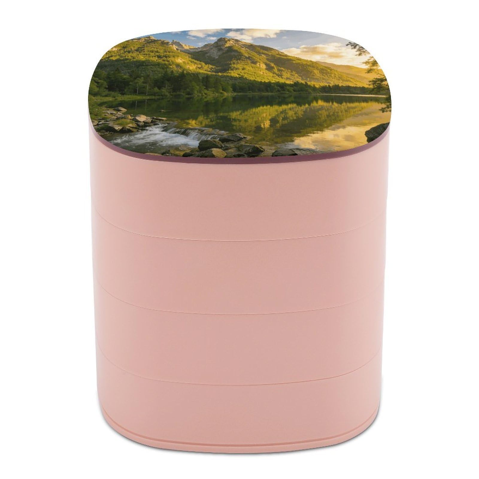 LZQPOEAS Sunset over The Mountain Range Jewelry Box Women Jewelry Organizer Travel Jewelry Case Cute Necklace Ring Storage Organizer 4-Layer Rotating Jewelry Tray Case with Mirror for Bracelets