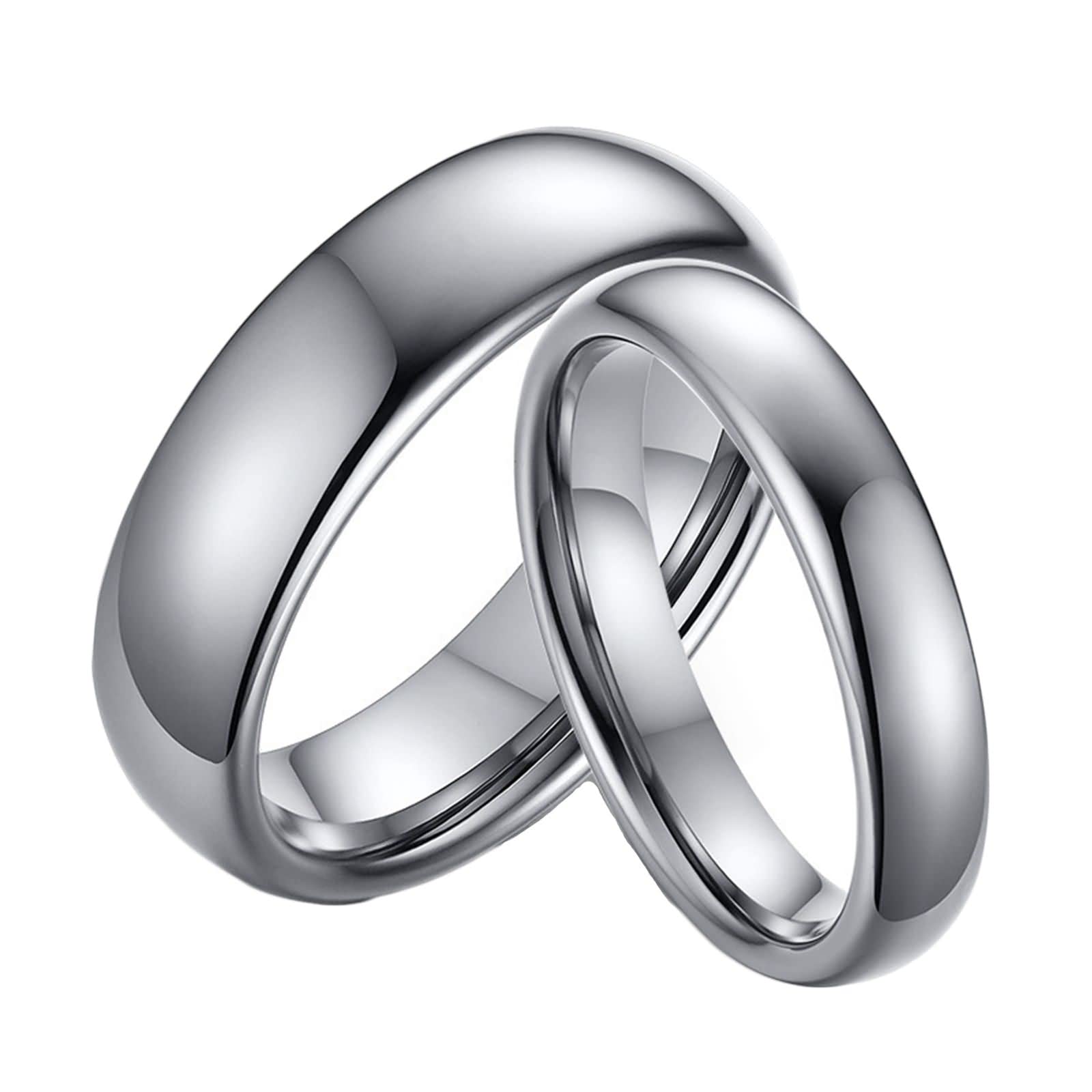 Gravur Ehering,Verlobungsringe Paar Wolfram 4/6MM Silberring mit Rund Poliert Ring Paar