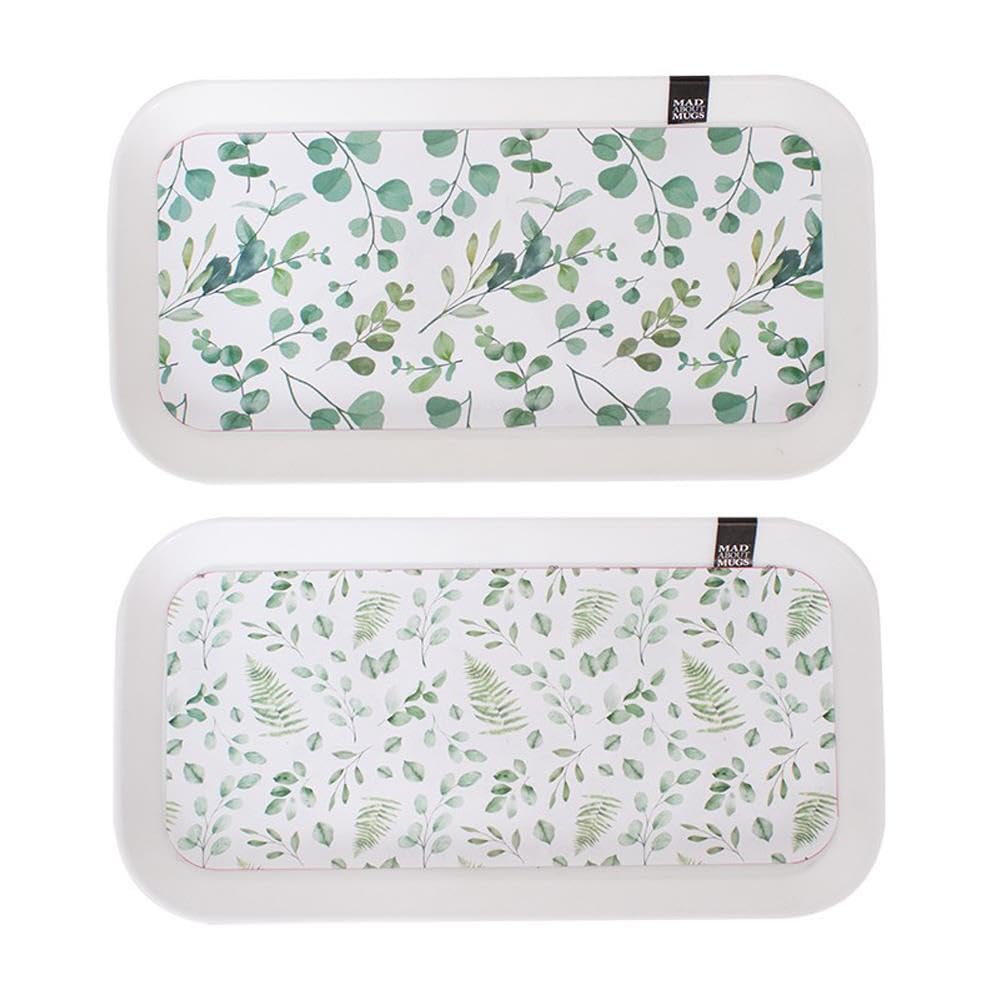 Yöl Eucalyptus Serving Tray Tea Coffee Mugs Plastic Dish Floral Fern Print Hot Beverages Lightweight