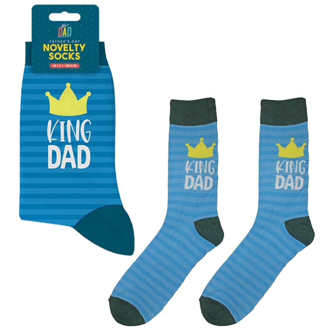 Lnd Gifts Men's Multicoloured Lnd King Dad Socks - Size 7-12 Novelty Socks - Perfect Father's Day Gifts - Stocking Filler Presents For Dad Birthday Gifts From Daughter Or Son, Daddy Present