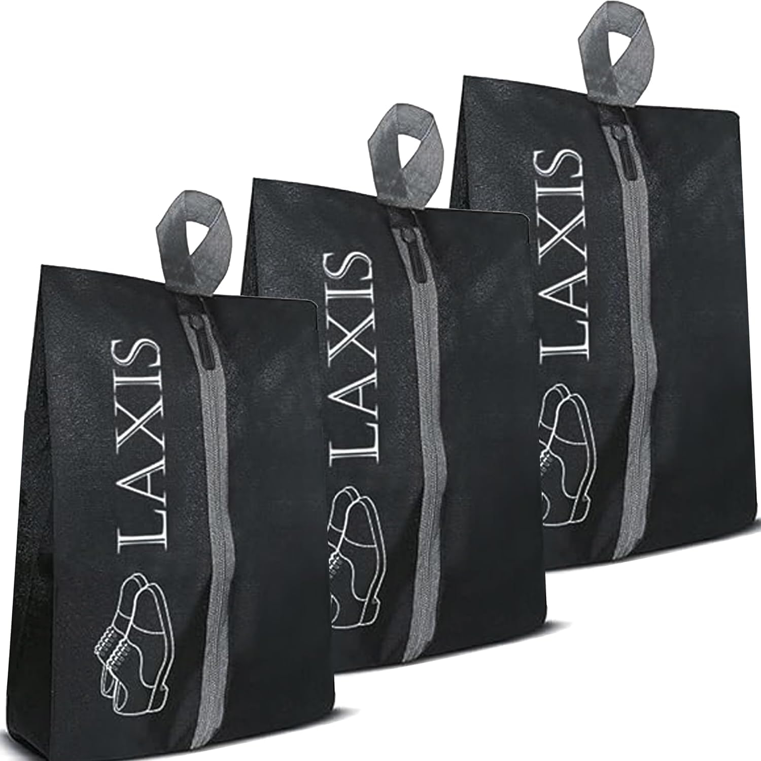 LAXISShoe Bag for Shoe with Zipper, Shoe Bag for Travel & Storage Organizer, Portable Shoe Cover for Dustproof Packing Shoe Bags Pouches Travel in Keeping Bag Organized Shoe Cover (Black- Pack of 3)