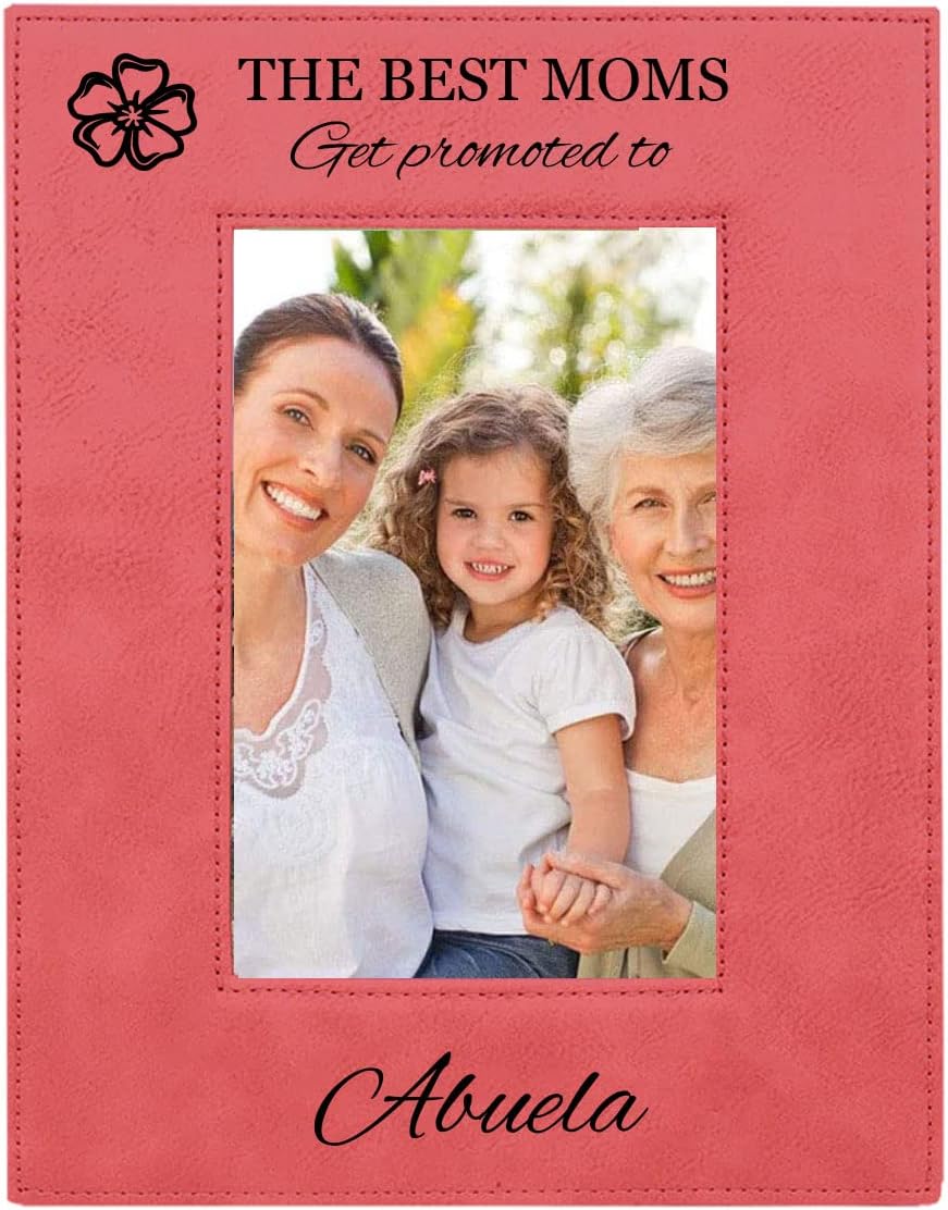 CustomGiftsNow The Best Moms Get Promoted to Abuela Pink Leatherette Wall Hanging/Tabletop 8x10 Landscape Vertical Picture Group Family New Grandchild Baby Photo Frame